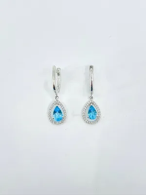 10K White Gold Genuine Blue Topaz & Diamond Earrings