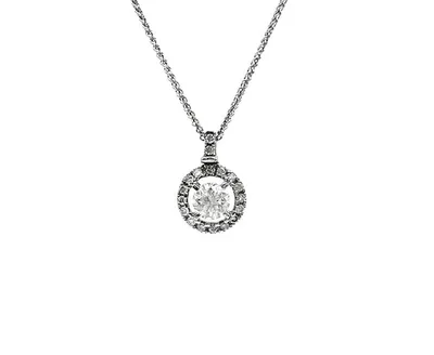 10K White Gold 0.41cttw Canadian Diamond Halo / Cluster Necklace, 18"