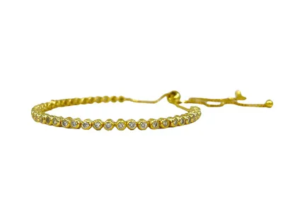 925 Sterling Silver 2mm Cubic Zirconia Gold Plated Bezel Set Tennis Bracelet with Adjustable ends - 5 - 11 Inches