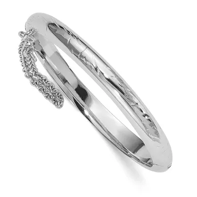 Sterling Silver Rhodium-plated Textured Safety Hinged Baby Bangle
