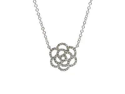 14K White Gold 0.14cttw Floral Diamond Necklace - 18 inches