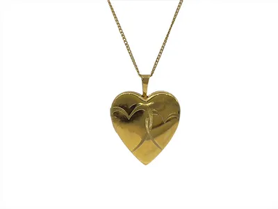 Gold Plated on 925 Sterling Silver Heart Shaped Locket with Etched Hearts Design - 21mm x 20mm