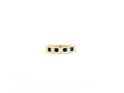 10K Yellow Gold 0.28cttw Genuine Sapphires & 0.18cttw Diamond Channel Set Ring / Band, size 6.5