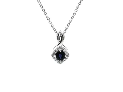 10K White Gold Blue Sapphire and Diamond Pendant