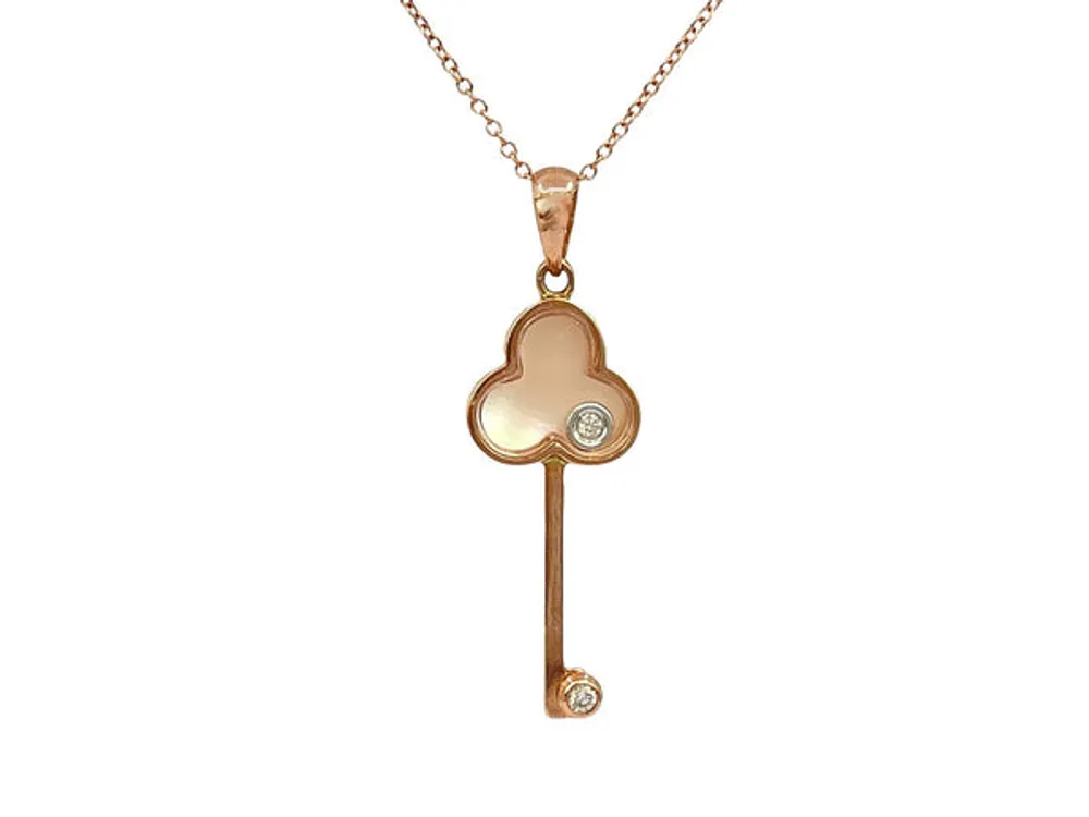 10K Rose Gold Mother of Pearl and 0.02cttw Diamond Pendant, 18"