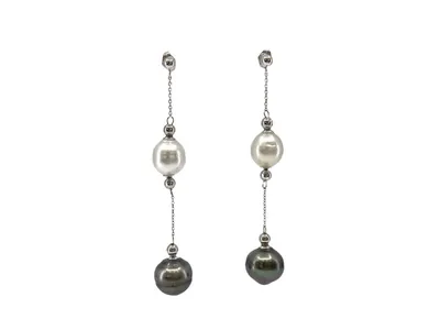 14K Gold South Sea and Tahitian Pearl Earrings with Butterfly Backs