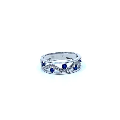 10K White Gold Sapphire & Diamond Ring - Size 6.5