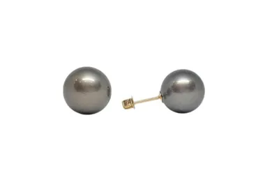 14K White Gold 7mm Tahitian Pearl Stud Earrings with Butterfly Backs