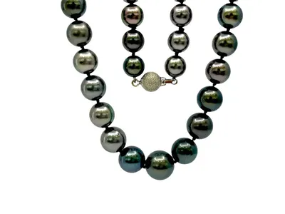 14K White Gold 9-12.3mm Tahitian Pearl Strand - 18"