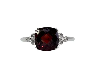 10K White Gold Genuine Garnet & Diamond Ring, size 7