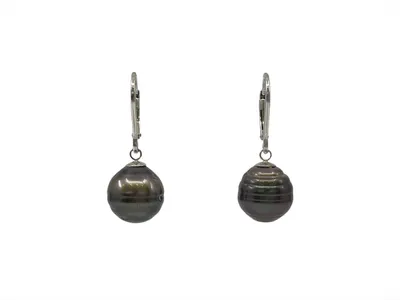 Sterling Silver Tahitian Pearl Dangle Earrings with Lever Back Closure