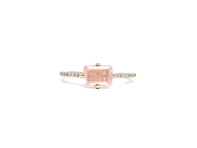 10K Rose Gold 7x5mm Genuine Pink Quartz and 0.11cttw Diamond Ring, size 6.5