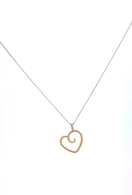 10K White & Rose Gold 0.04cttw Diamond Heart Pendant, 18"