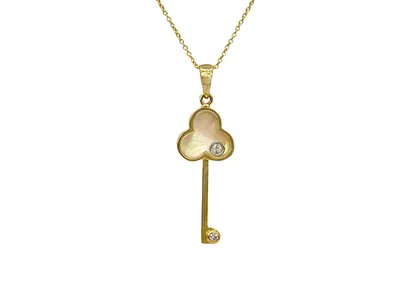 10K Yellow Gold Mother of Pearl and 0.02ctttw Diamond Pendant, 18"