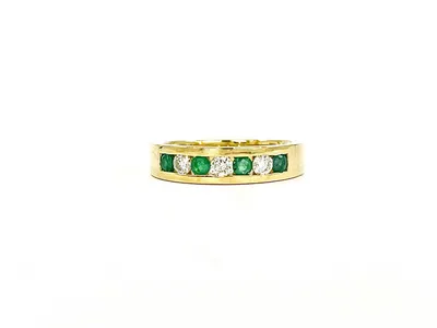 10K Yellow Gold 0.25cttw Genuine Emerald & 0.18cttw Diamond Channel Set Ring / Band, size 6.5