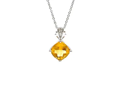 10K White Gold Citrine and Diamond Necklace, 18"