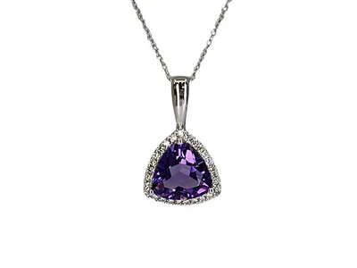 10K White Gold 1.62cttw Genuine Amethyst and 0.135cttw Diamond Pendant, 18"