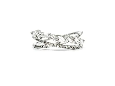14K White Gold 0.44cttw Baguette and Round Diamond Ring, Size 6.75