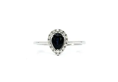 10K White Gold 0.60cttw Genuine Pear Shaped Sapphire and 0.16cttw Diamond Ring