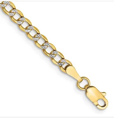 14K Yellow Gold and Rhodium Plated Pave Curb Chain