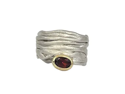 Sterling Silver & 18K Yellow Gold Plated Garnet Ring