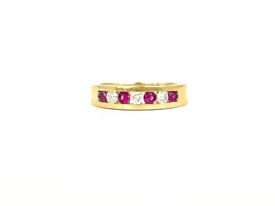 10K Yellow Gold 0.28cttw Genuine Ruby & 0.18cttw Diamond Channel Set Ring / Band, size 6.5
