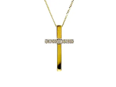 10K Yellow Gold 0.02cttw Diamond Cross Pendant, 18"