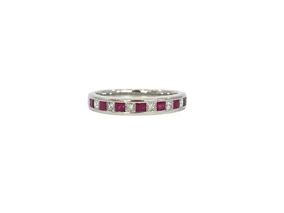 10K White Gold 0.40cttw Princess Cut Ruby and 0.28cttw Diamond Channel Set Ring - Size 7