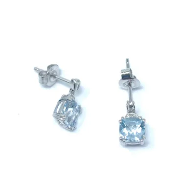 10K White Gold 1.20cttw Genuine Aquamarine and 0.01cttw Diamond Earrings
