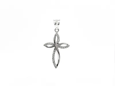 10K White Gold Cubic Zirconia Cross Charm