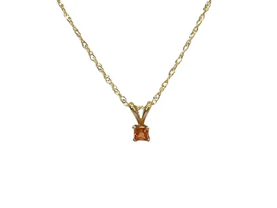 10K and 14K Yellow Gold Princess Cut Orange Sapphire Pendant, 18"