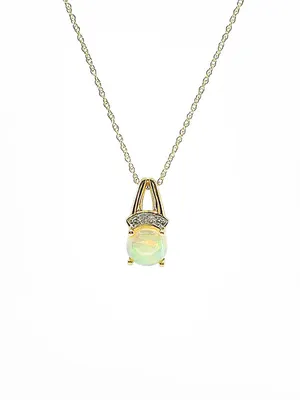 10K Yellow Gold Opal & Diamond Pendant
