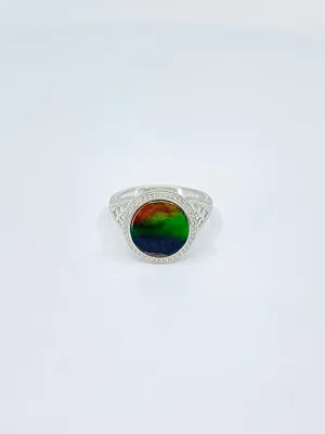 Sterling Silver "AA" Quality Ammolite Ring with Swarovski Crystal