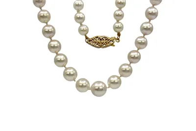 5.5-8mm White Cultured Graduated Pearl Strand with 14K Yellow Gold Pearl Clasp - 20"
