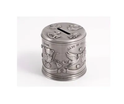 Pewter Engraveable Stork Baby’s First Money Bank