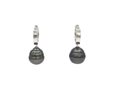 Sterling Silver Tahitian Pearl Dangle Earrings with Hoop Closure
