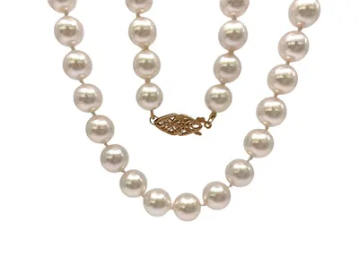 8-8.5mm White Cultured Pearl Strand with 14K Yellow Gold Pearl Clasp - 18"