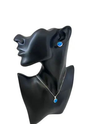 925 Sterling Silver Created Opal Earrings and Necklace Set, 18"