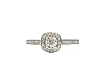 10K White Gold 0.19cttw Diamond Halo Engagement Ring - Size 7.25