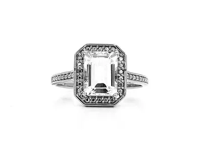 10K White Gold  2.0cttw Genuine White Topaz Ring, size 6.75