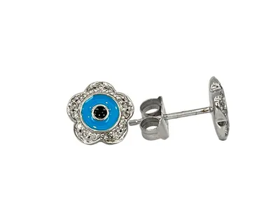 10K White Gold Blue Enamel and Diamond Earrings