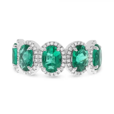 14K White Gold 1.03cttw Oval Cut Emeralds and 0.23cttw Diamond Ring - Size 7