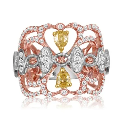 18K White and Rose Gold Natural Fancy Yellow & White Diamond Ring