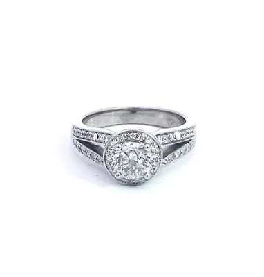 14K White Gold 1.31cttw Diamond Halo Engagement Ring, Size 6.5