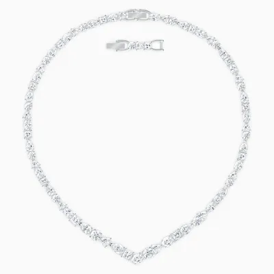 5556917 TENNIS DELUXE MIXED V NECKLACE, WHITE, RHODIUM PLATED - Core