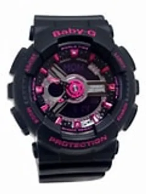 Casio  Womens Baby-G World Time Black Dial Black Resin Strap Alarm Watch BA111-1A
