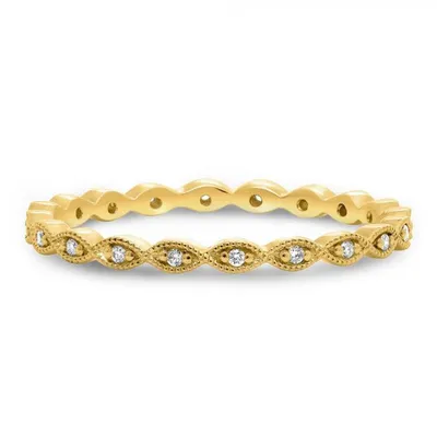 14K White, Yellow or Rose Gold 0.06cttw Diamond Milgrain Eternity Band - 14K White Gold