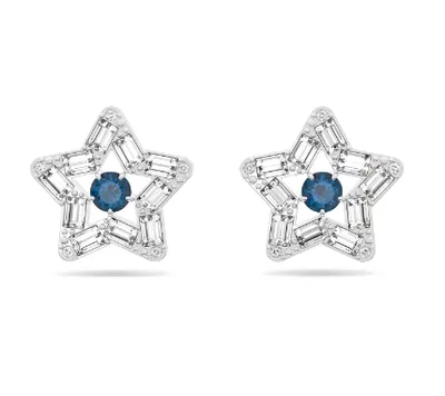 Swarovski Stella Stud Earrings, Star, Blue, Rhodium Plated 5639188