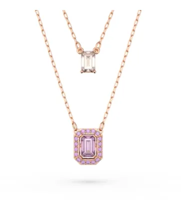 Swarovski Millenia Layered Necklace, Octagon Cut, Purple, Rose gold-tone Plated 5640558