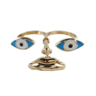 Eyes and Lip Two-Finger Ring